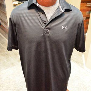 Under Armour BLACK Polo Shirt LARGE Heat Gear L